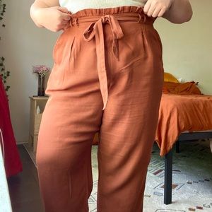 Plus Size Burnt Orange Paper Bag Waist Pants, American Eagle, XXL, Trousers